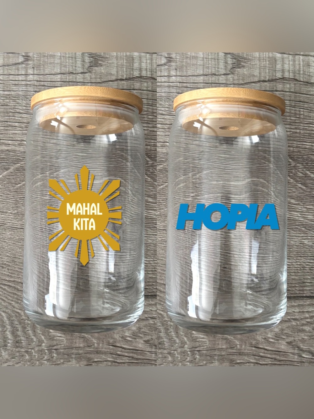 Mahal Kita or Hopia beer glass with lid and straw